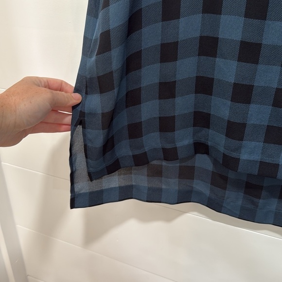 Eileen Fisher 100% Silk Blue Black Buffalo Plaid Sleeveless Tunic Tank Top XS - Picture 5 of 8